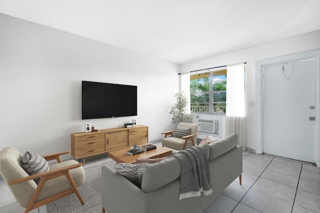 living room featuring light tile patterned flooring