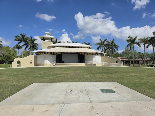 exterior space with a yard and stucco siding