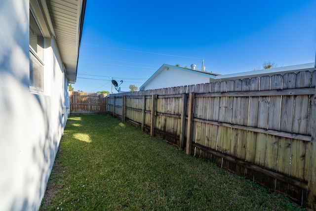 view of yard with a fenced backyard