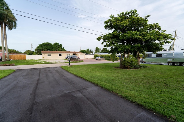 exterior space featuring a front yard and fence