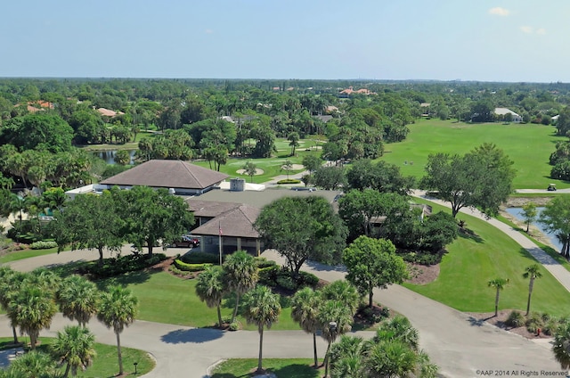 aerial view featuring view of golf course and a water view