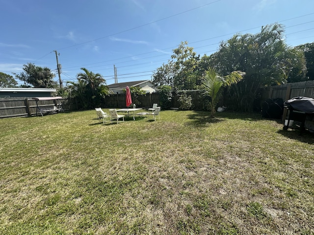 view of yard with a fenced backyard