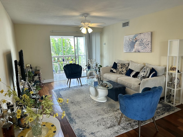 148 Yacht Club Dr Unit 13, North Palm Beach, FL 33408 - living area featuring visible vents, wood finished floors, and ceiling fan