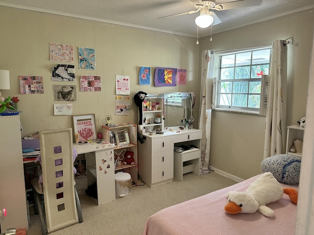 148 Yacht Club Dr Unit 13, North Palm Beach, FL 33408 - bedroom featuring ceiling fan, light carpet, and ornamental molding