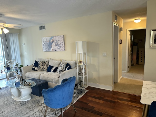 148 Yacht Club Dr Unit 13, North Palm Beach, FL 33408 - living area with visible vents, baseboards, wood finished floors, and ceiling fan
