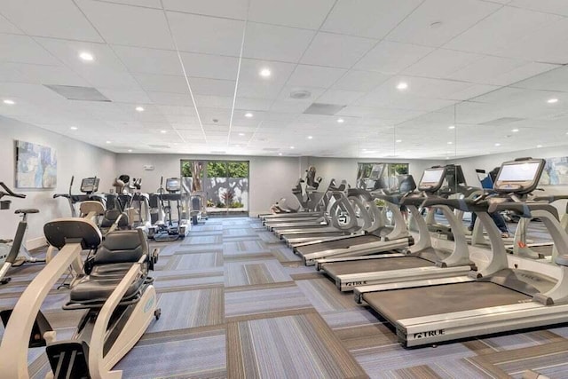 7240 Huntington Ln Unit 802, Delray Beach, FL 33446 - workout area featuring carpet flooring and recessed lighting