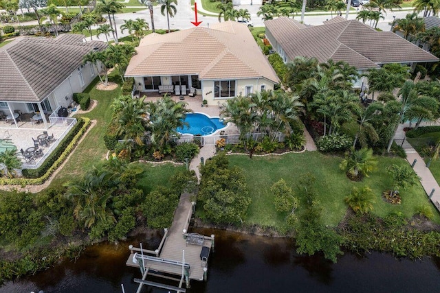 bird's eye view featuring a water view