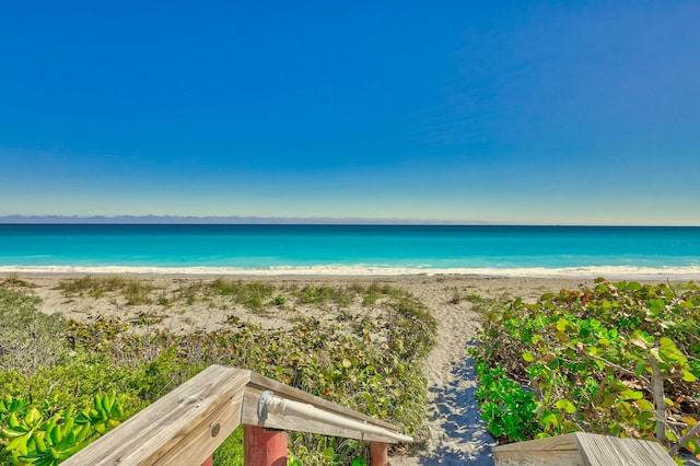 view of water feature with a view of the beach