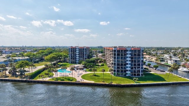 aerial view with a water view