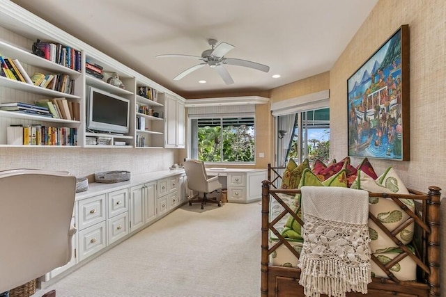 404 Mariner Dr, Jupiter, FL 33477 - office space with built in desk, a ceiling fan, light colored carpet, and recessed lighting