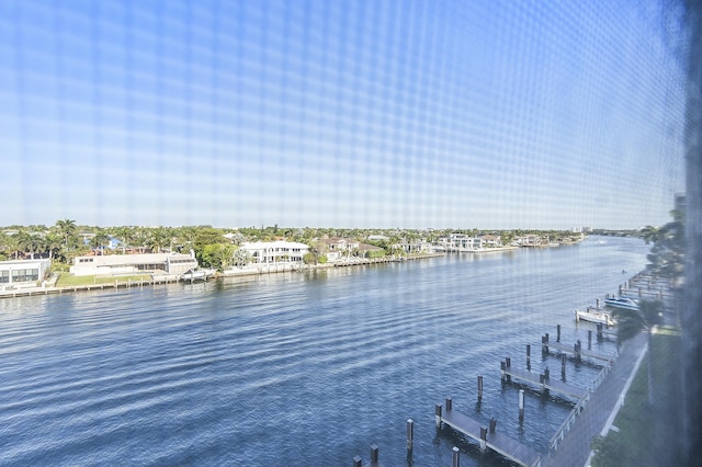 property view of water featuring a boat dock