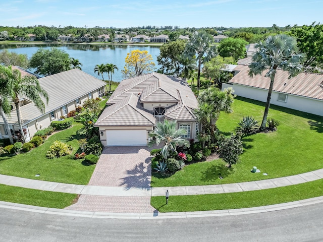 aerial view with a water view