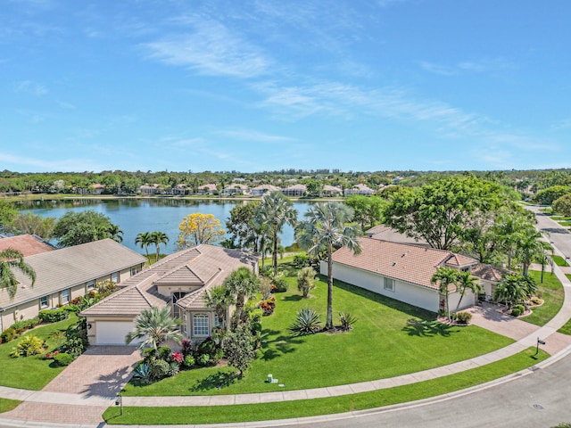 aerial view with a water view