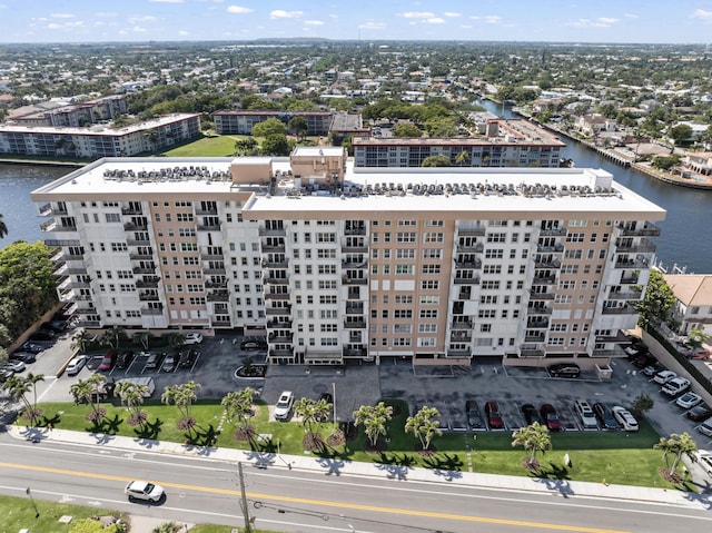 bird's eye view featuring a water view