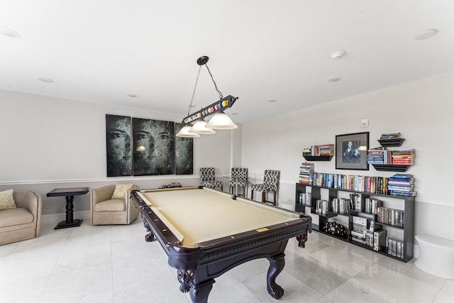 recreation room featuring pool table and baseboards