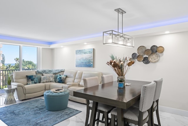 1150 Hillsboro Mile Unit 714, Hillsboro Beach, FL 33062 - dining space with baseboards, marble finish floor, and recessed lighting