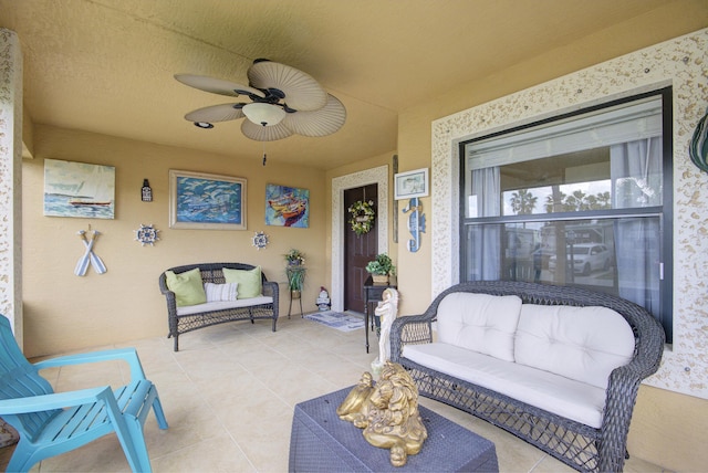 view of patio featuring an outdoor hangout area and ceiling fan