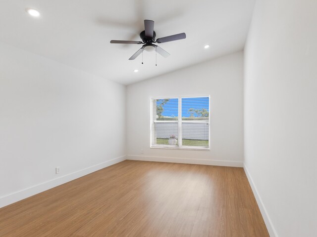 4524 Concordia Ln, Boynton Beach, FL 33436 - empty room with recessed lighting, light wood finished floors, lofted ceiling, and a ceiling fan