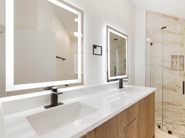 4524 Concordia Ln, Boynton Beach, FL 33436 - full bathroom with a marble finish shower, double vanity, and recessed lighting