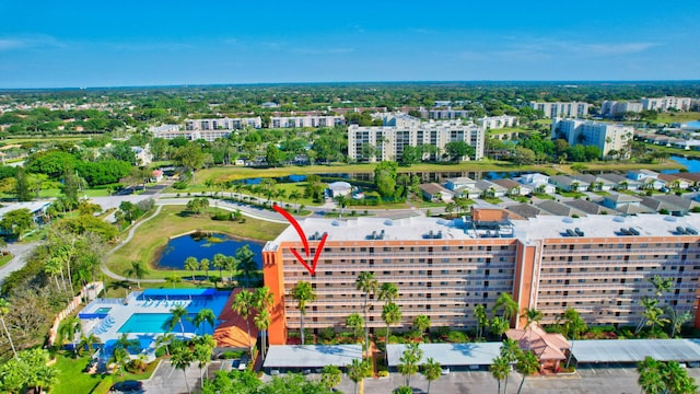 aerial view featuring a water view