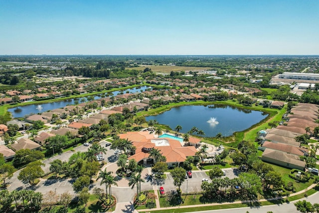 birds eye view of property featuring a water view and a residential view