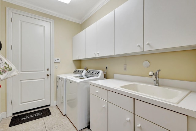 10255 Sand Cay Ln, West Palm Beach, FL 33412 - washroom featuring cabinet space, separate washer and dryer, crown molding, and light tile patterned flooring