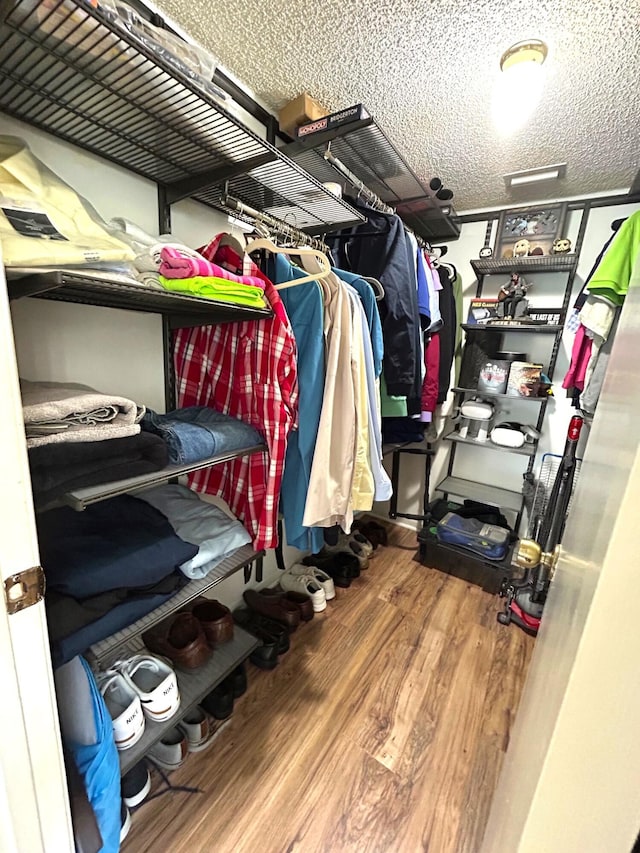 walk in closet featuring wood finished floors