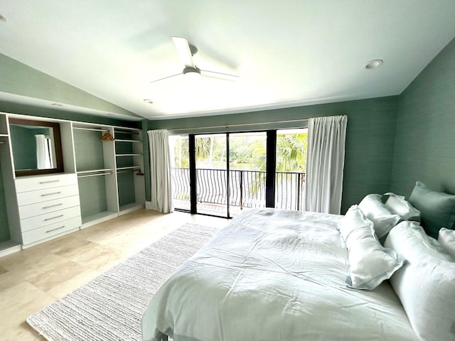 609 NE 19th Ave, Deerfield Beach, FL 33441 - bedroom with access to exterior, a ceiling fan, and lofted ceiling