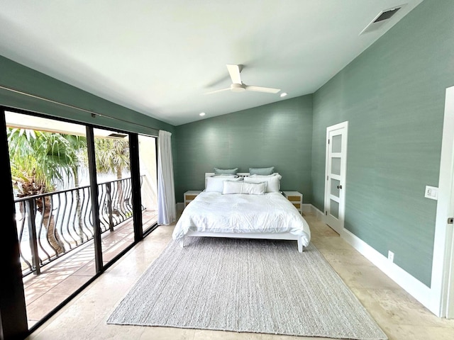 609 NE 19th Ave, Deerfield Beach, FL 33441 - bedroom with visible vents, a ceiling fan, baseboards, and access to outside