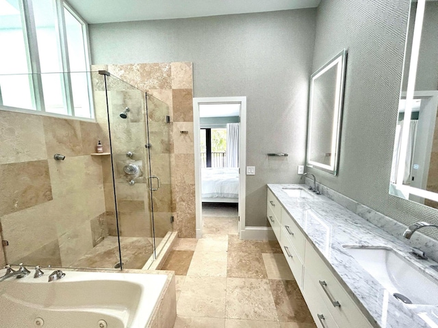 609 NE 19th Ave, Deerfield Beach, FL 33441 - ensuite bathroom featuring a sink, a jetted tub, ensuite bath, and a shower stall