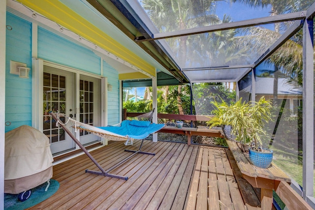 sunroom featuring french doors