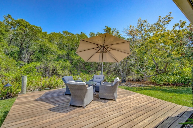 deck with a forest view