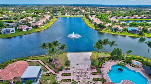 aerial view featuring a residential view and a water view