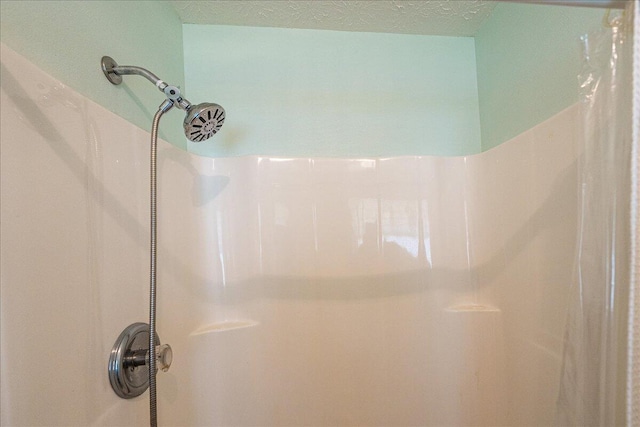 details featuring a shower with shower curtain