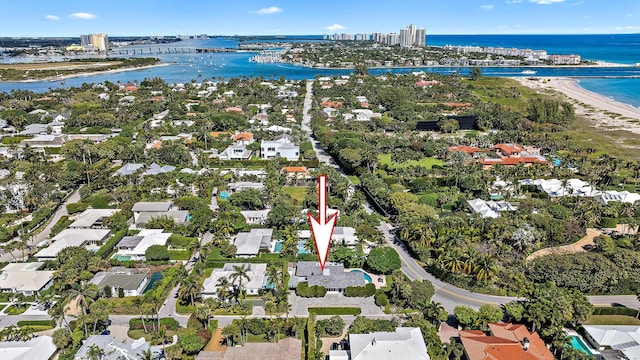 aerial view with a water view