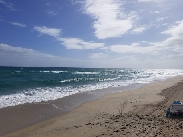 view of water feature with a view of the beach