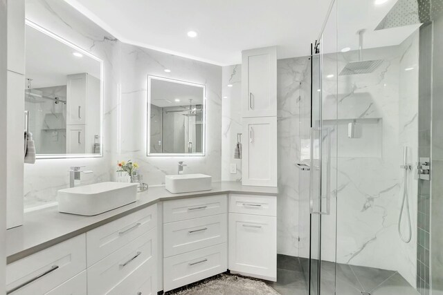 9238 E Vineland Ct E Unit E, Boca Raton, FL 33496 - full bath featuring a sink, a marble finish shower, and double vanity