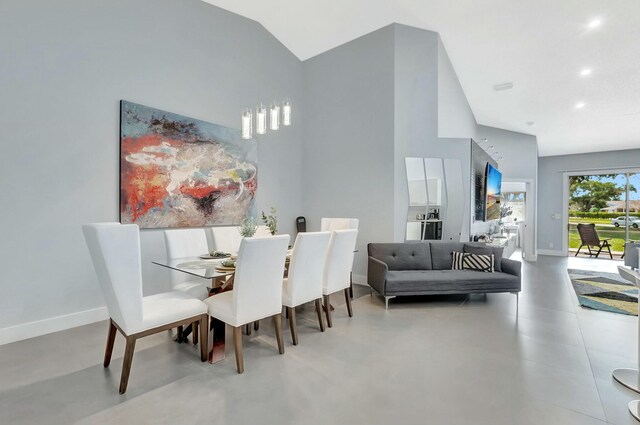9238 E Vineland Ct E Unit E, Boca Raton, FL 33496 - dining space featuring recessed lighting, baseboards, and high vaulted ceiling