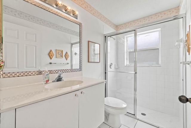 7267 Modena Dr, Boynton Beach, FL 33437 - full bath with a shower stall, a textured ceiling, toilet, and vanity
