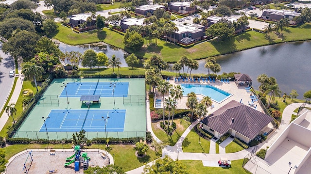 aerial view with a water view