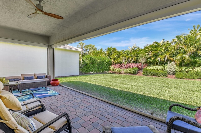 7855 Wildflower Shores Dr, Delray Beach, FL 33446 - view of patio / terrace with ceiling fan and an outdoor hangout area