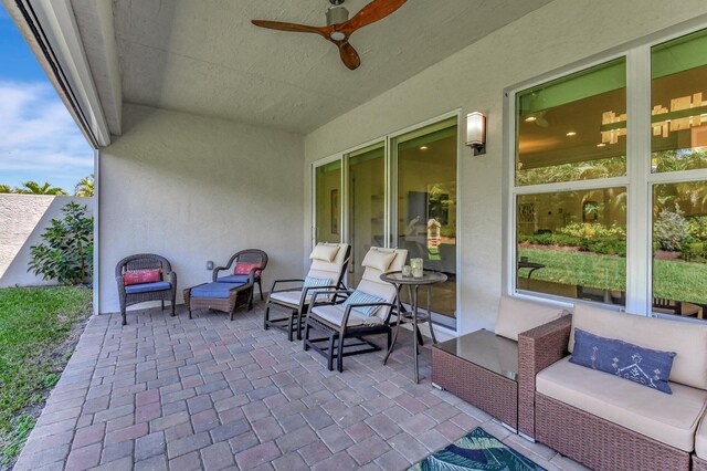 7855 Wildflower Shores Dr, Delray Beach, FL 33446 - view of patio featuring outdoor lounge area and a ceiling fan