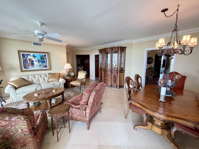 3620 Gardens Pkwy Unit 1001B, Palm Beach Gardens, FL 33410 - living area featuring a chandelier, crown molding, and ceiling fan