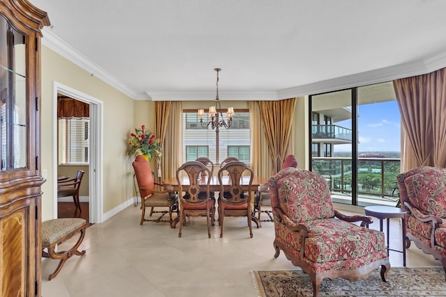 3620 Gardens Pkwy Unit 1001B, Palm Beach Gardens, FL 33410 - dining room featuring a chandelier, ornamental molding, and baseboards