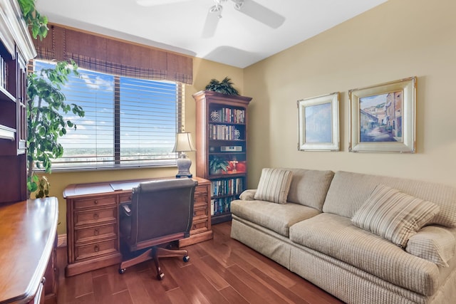 3620 Gardens Pkwy Unit 1001B, Palm Beach Gardens, FL 33410 - home office featuring dark wood-type flooring and ceiling fan