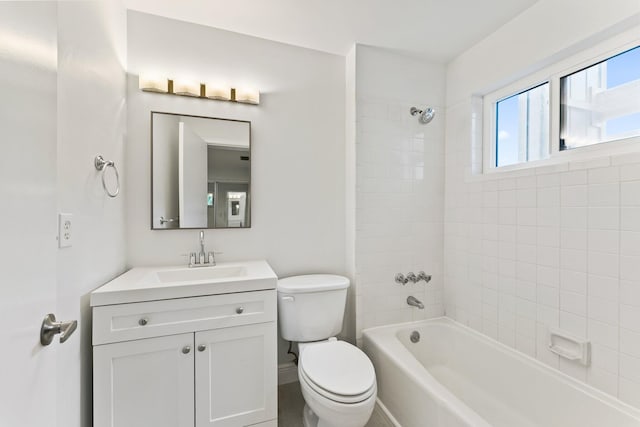 full bathroom featuring shower / bathing tub combination, toilet, and vanity