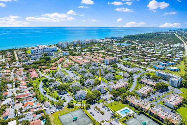 bird's eye view featuring a water view