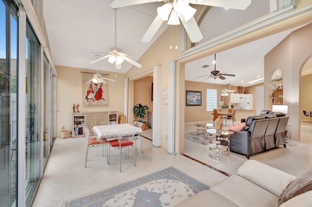 12589 Via Ravenna, Boynton Beach, FL 33436 - interior space featuring arched walkways, lofted ceiling, and ceiling fan
