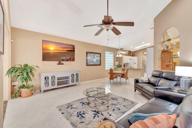 12589 Via Ravenna, Boynton Beach, FL 33436 - living area featuring light tile patterned floors, recessed lighting, baseboards, and ceiling fan