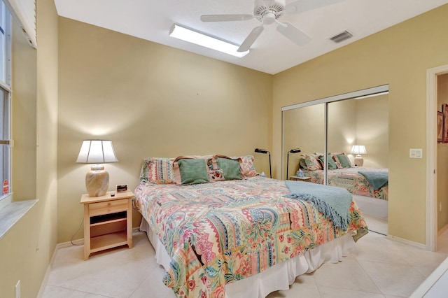 12589 Via Ravenna, Boynton Beach, FL 33436 - tiled bedroom with visible vents, baseboards, a closet, and a ceiling fan